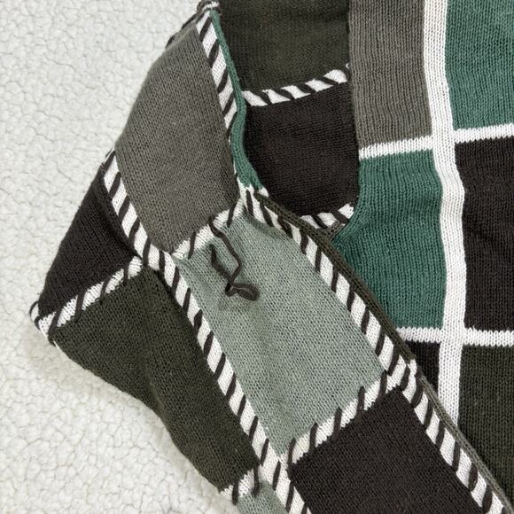 Vtg Knit Cardigan Sweater Sz M Green Check Cottage Grandma 90s Mixed Print - Picture 7 of 9